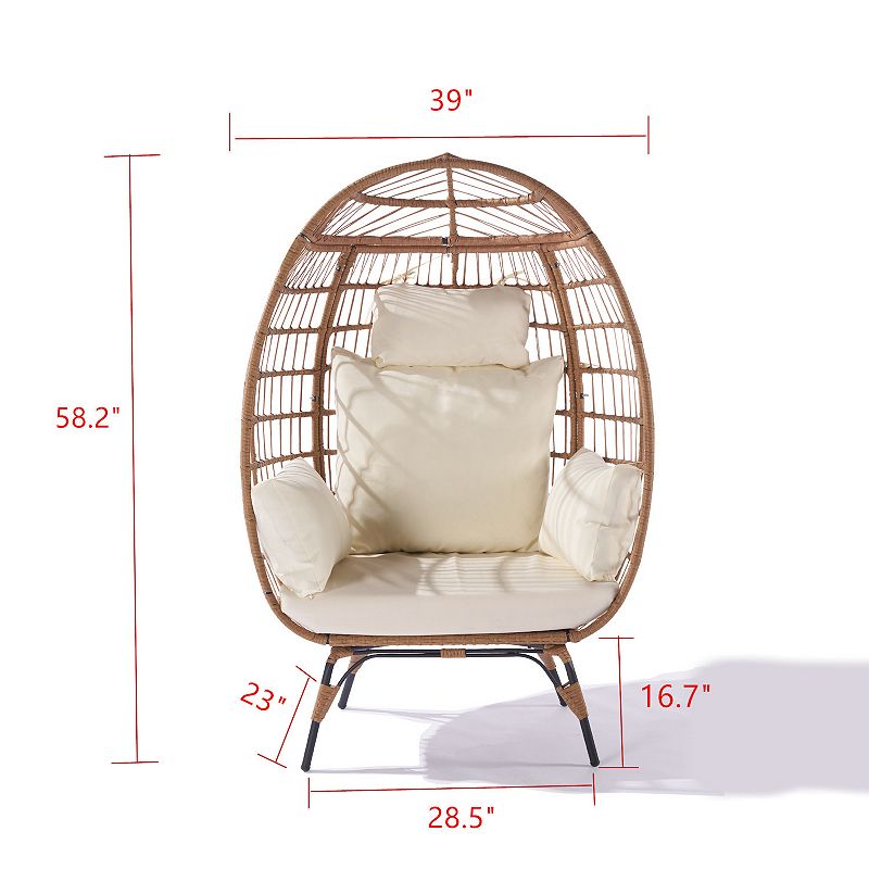 F.C Design Wicker Egg Chair Oversized Lounger for Patio， Backyard， Living Room - Steel Frame， 5 Cushions