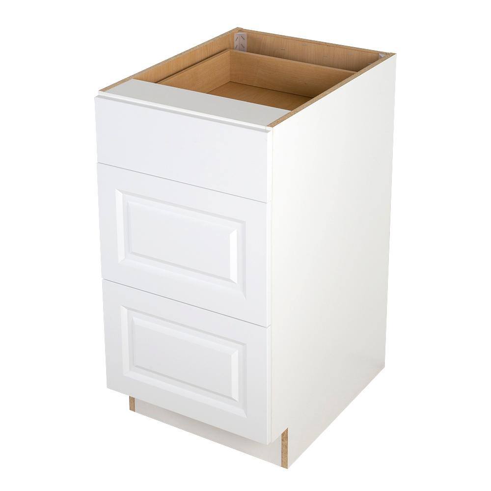 Hampton Bay Benton Assembled 18x34.5x24.5 in. Base Cabinet with 3-Soft Close Drawers in White BT1835D-WH