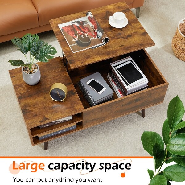 Lift-top Coffee Table with Storage Shelf and Hidden Compartment