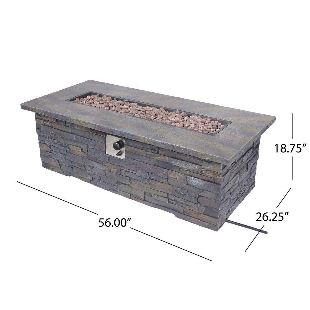 Noble House Deacon 56 in. x 18.75 in. Rectangular Concrete Propane Fire Pit in Natural Stone 53153