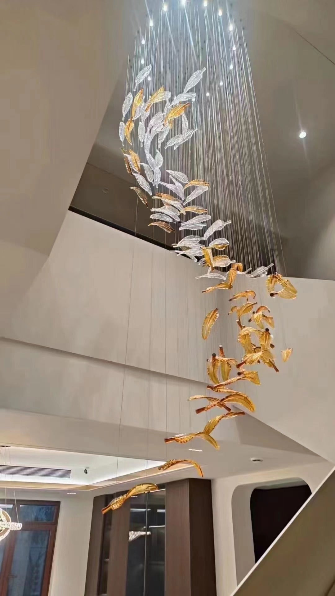 Glass Feathers Flying Chandelier