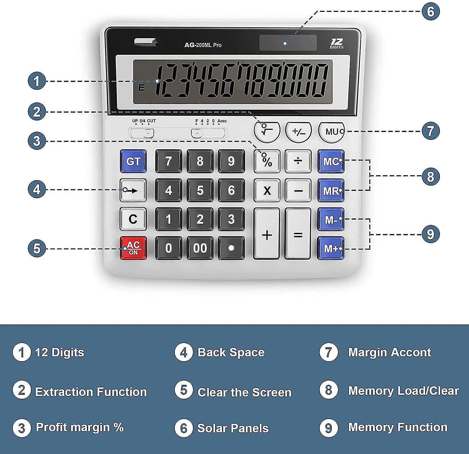 Calculator，standard Function Desktop Calculators，basic Financial Calculator Solar Powered Accounting Calculator 12 Digit Lcd Display Calculators，offic