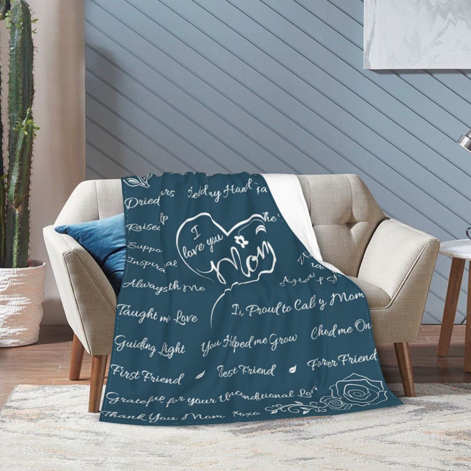 Newhomestyle I Love You Mom Blanket Throw Blanke，Gifts for Mom， Christmas for Mom Gifts， Mom Birthday Gifts，Coral Blue