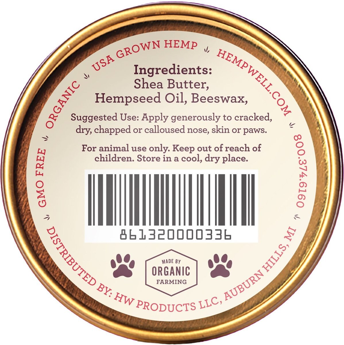 Hemp Well Cat and Dog Skin， Nose and Paw Hemp Balm， 1.75-oz tin