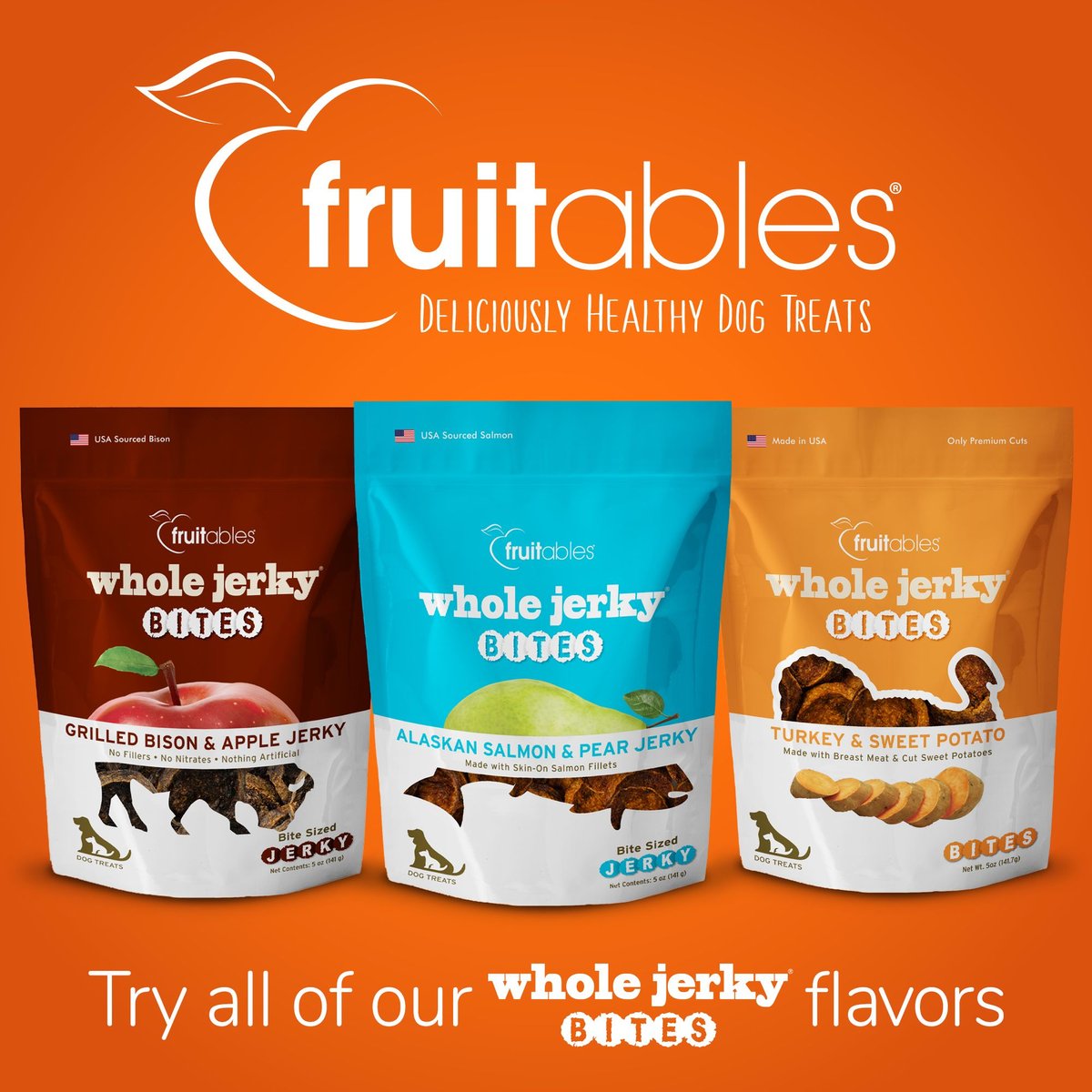 Fruitables Whole Jerky Bites Alaskan Salmon and Pear Dog Treats， 5-oz bag