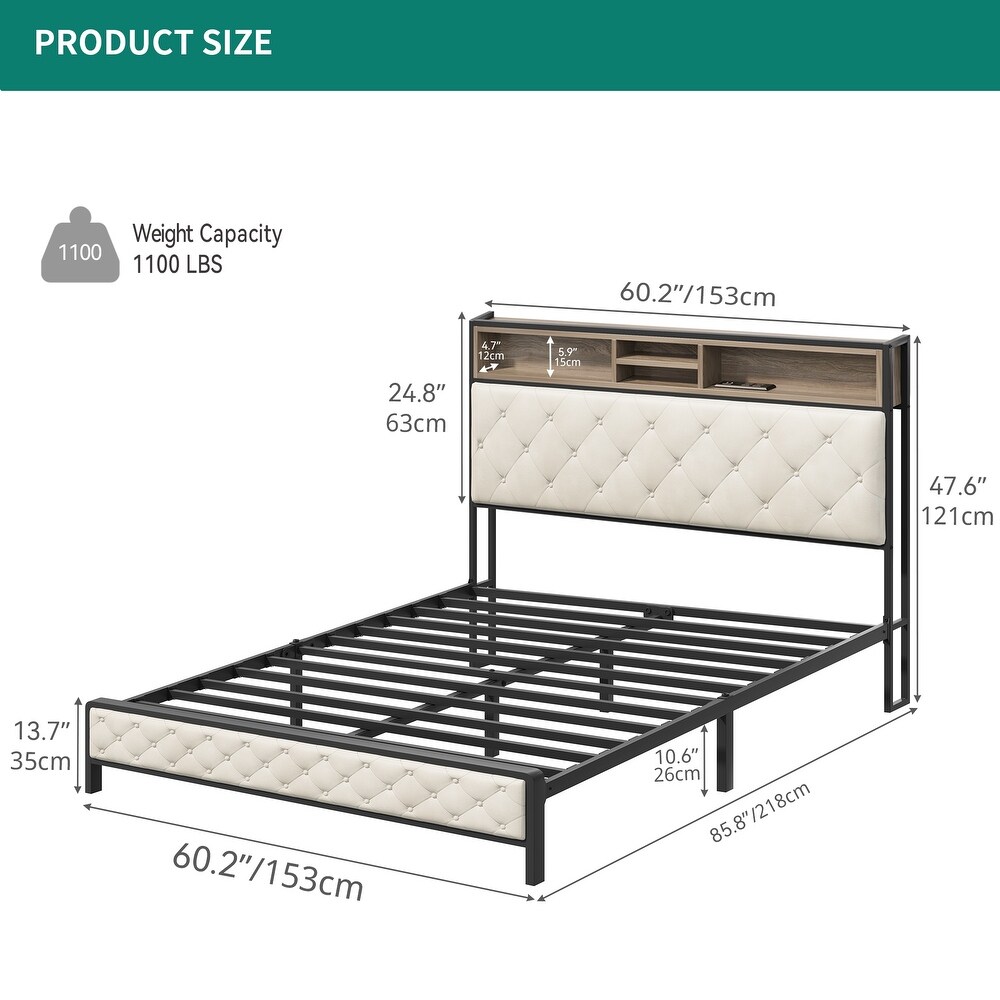 Moasis Upholstered Storage Headboard Platform Bed Frame