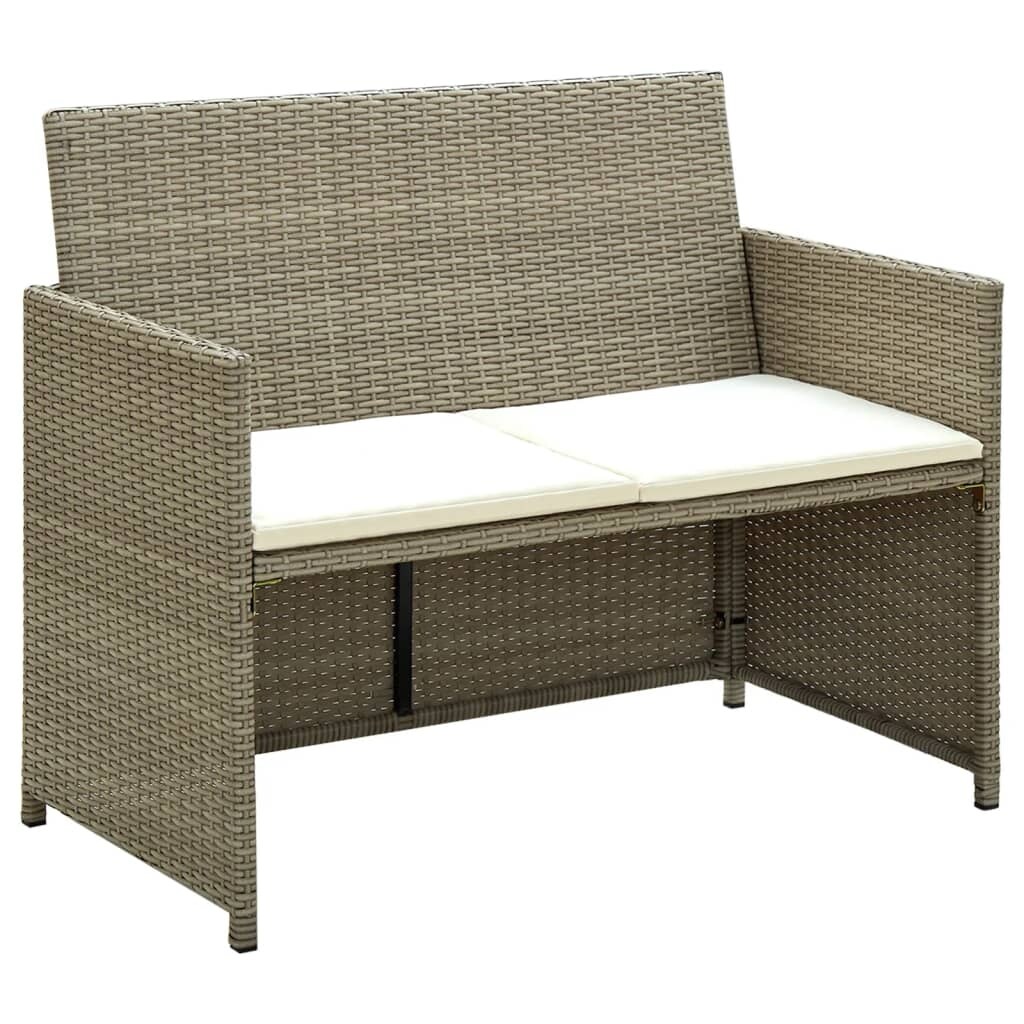 2 Seater Patio Sofa with Cushions Beige Poly Rattan - Overstock - 37845256