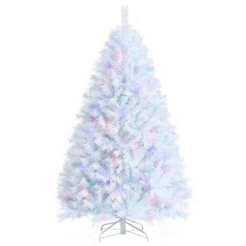 6/7/8FT White Iridescent Hinged Artificial Christmas Tree with 792/1156/1636 Branch Tips & Metal Stand