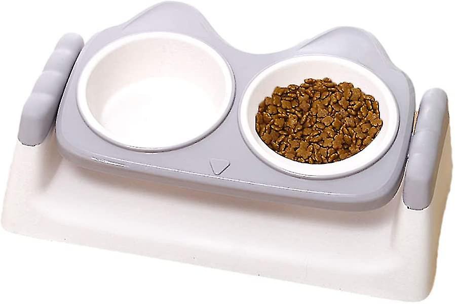 Double Bowl 15 Tilted Raised Pet Bowls For Cat And Small Dog Plastic Cat Bowl Adjustable Dog Bowl (grey)