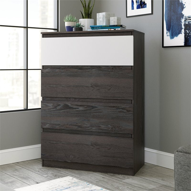 Pemberly Row Engineered Wood 4-Drawer Bedroom Chest in Charcoal Ash