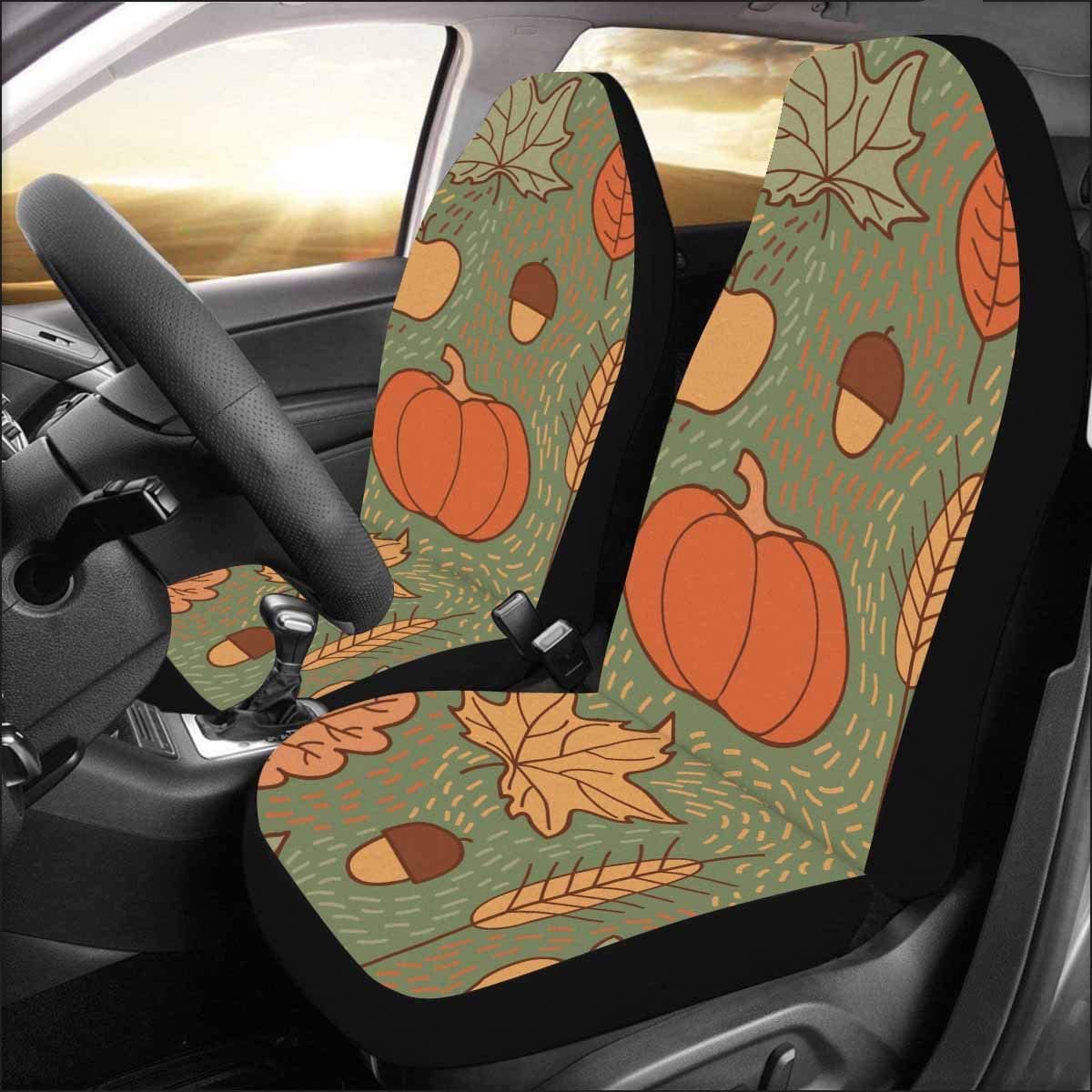 FMSHPON Set of 2 Car Seat Covers Pumpkins Leaves Wheat Apples Beautiful For Thanksgiving Universal Auto Front Seats Protector Fits for Car，SUV Sedan，Truck