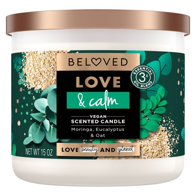 Beloved Love amp Calm Moringa Eucalyptus amp Oat 3 wick Vegan Candle 15oz