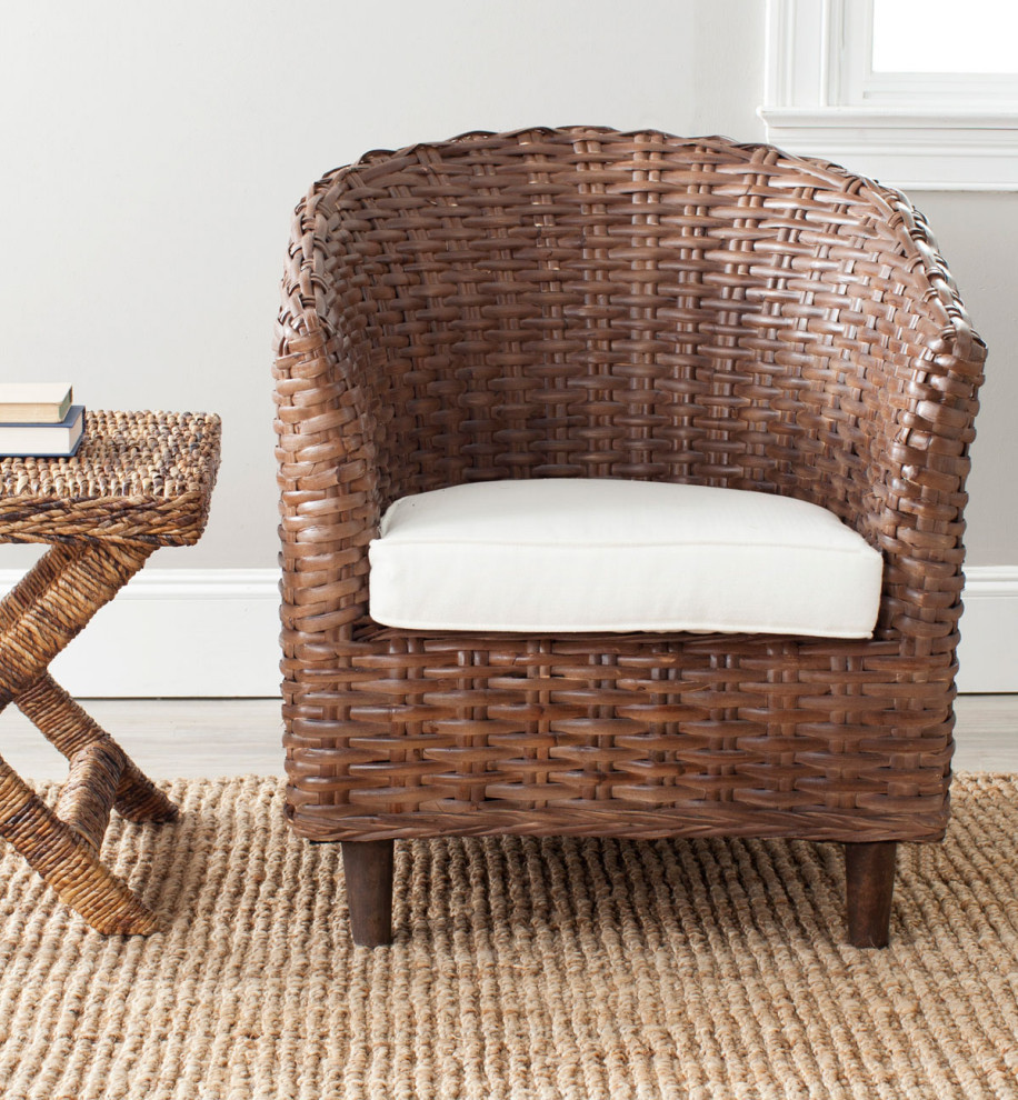 Naomi Rattan Barrel Chair Brown/White   Tropical   Armchairs And Accent Chairs   by V.S.D Furniture  Houzz