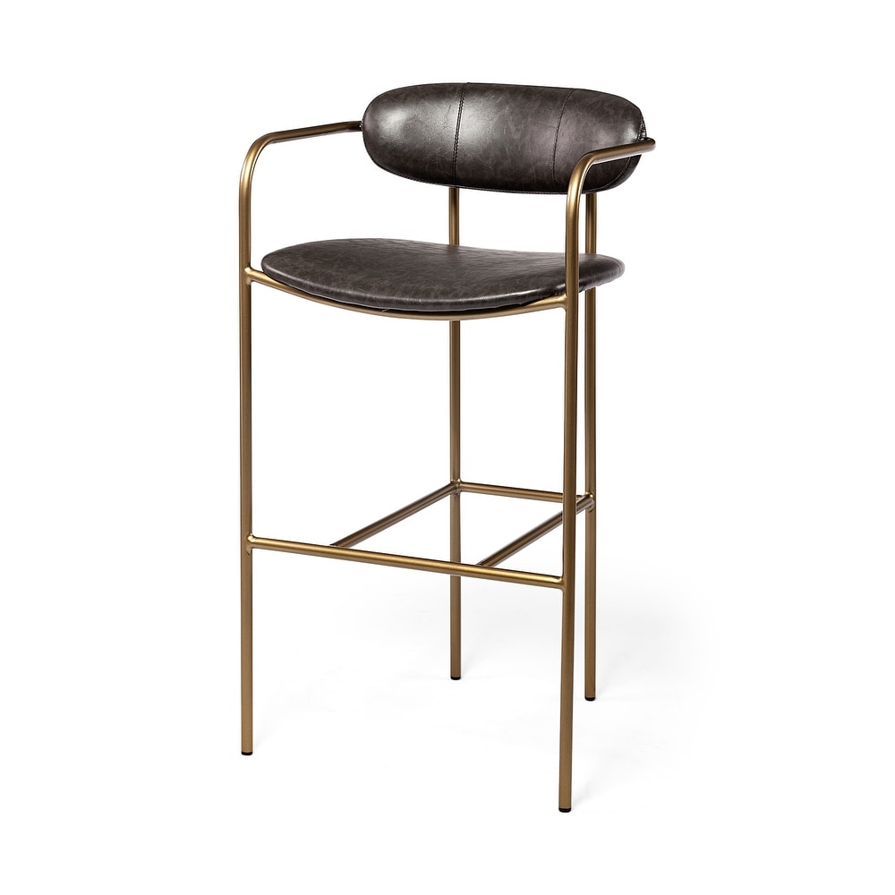 Parker Brown Faux Leather Seat with Gold Metal Frame Bar Stool