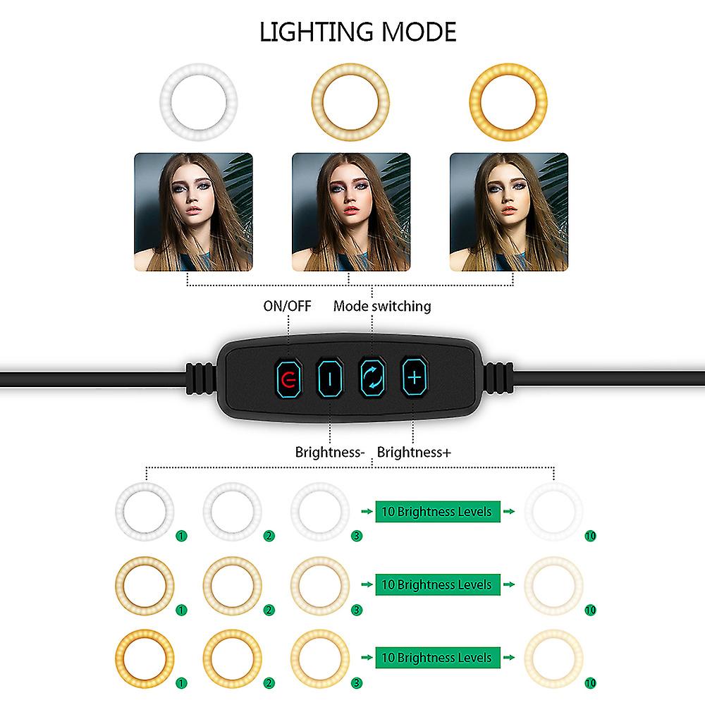 6inch Table Led Ring Light 3200-5600k 3 Colors 10 Levels Brightness Adjustable With Tripod Stand For Live Stream Makeup Portrait Youtube Video Lightin