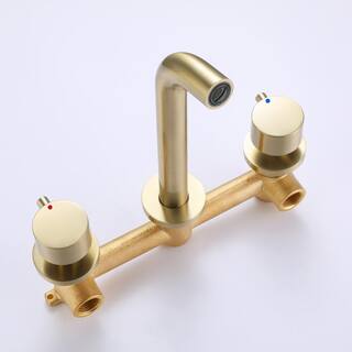 Aurora Decor Amo Wall-Mount Double-Handle Bathroom Faucet in Brushed Gold FAHCHD2ARB0682