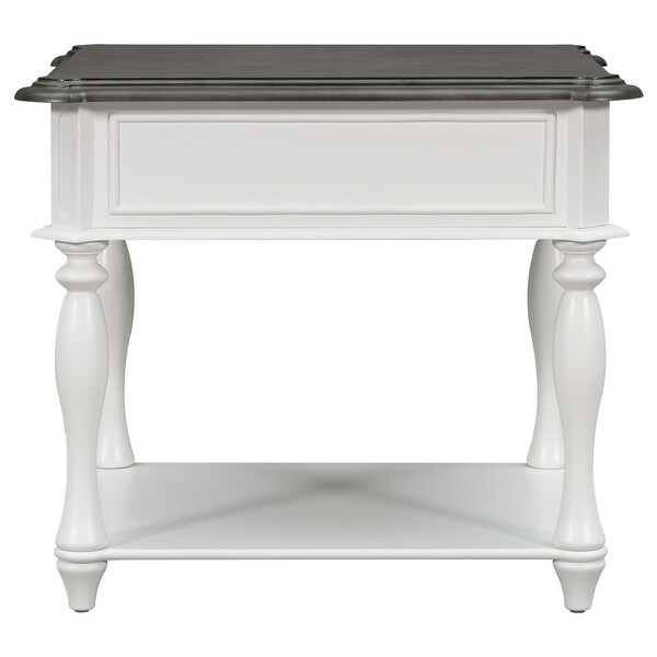 Classical End Table with Open Styled Shelf Large Storage Space，Side Table Drawer with Metal Handles for Living Room