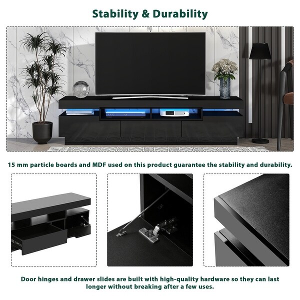 67''W High Gloss TV Stand with RGB LED LightsandStorage Cabinet for 75 Inch TV