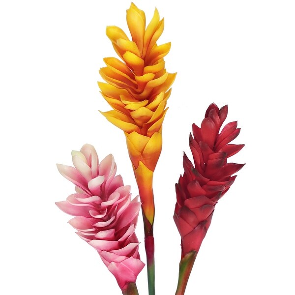 Set of 3 Real Touch Orange Artificial Ginger Flower Stem Tropical Spray 31in