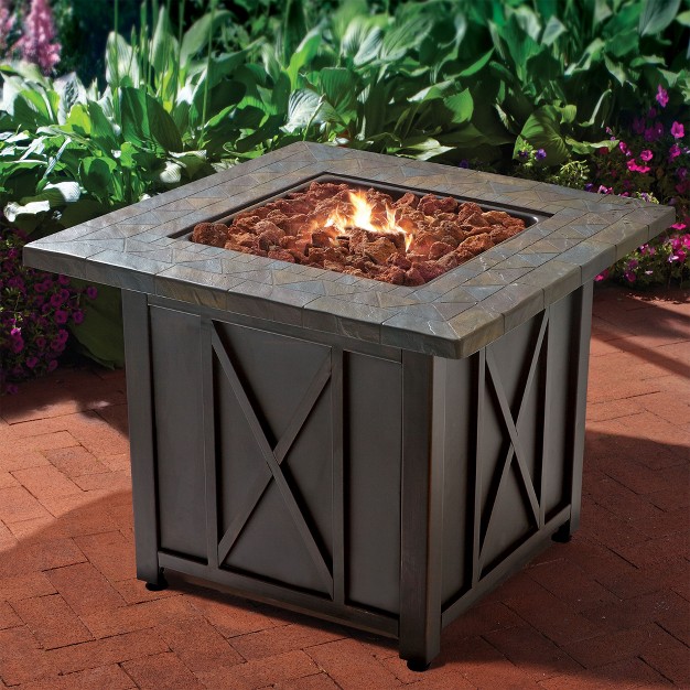 Endless Summer 30 Inch Square 30 000 Btu Liquid Propane Gas Outdoor Fire Pit Table W Push Button Ignition Lava Rock amp Steel Fire Bowl Bronze