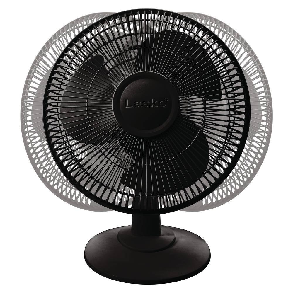 Lasko 12 in. 3 Speed Black Oscillating Personal Table Fan with Tilt-Back Feature 2017