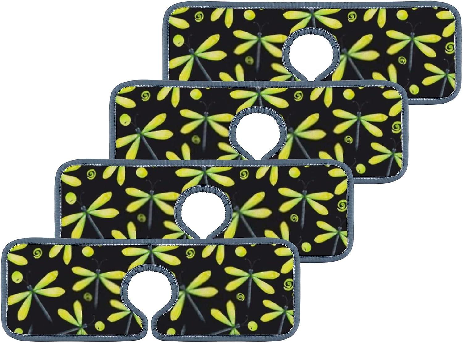 Faucet Absorbent Mat 4 Pcs Flowers With Leaves Kitchen Faucet Splash Catcher Washable Counter Drying Pads