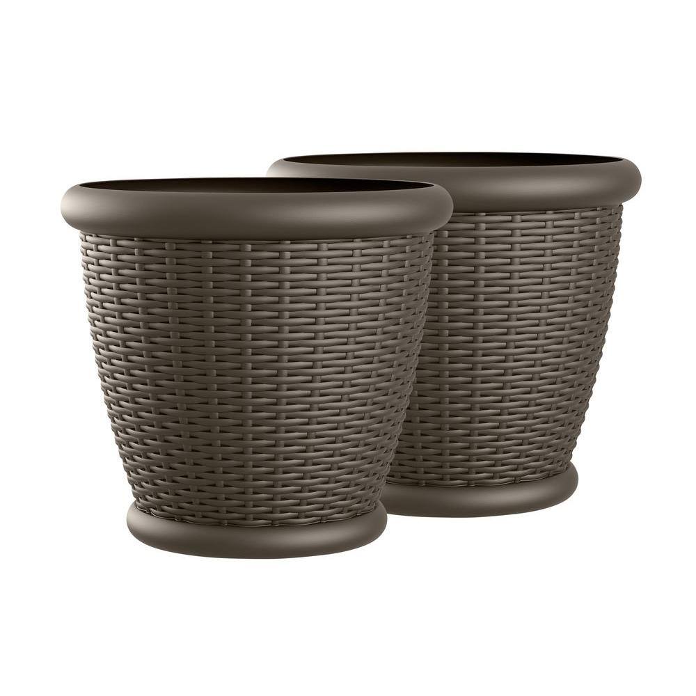 Suncast Willow 22 in. Round Java Blow Molded Plastic Planter (2-Pack) 2221WJ2