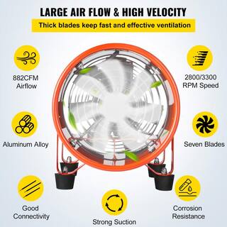 VEVOR Utility Blower Fan 8 in. High Velocity Ventilator Fan 230 Watt 882 CFM with 32.8 ft. Duct Hose for Exhausting at Home GYGFJ8YCD10MG0001V1