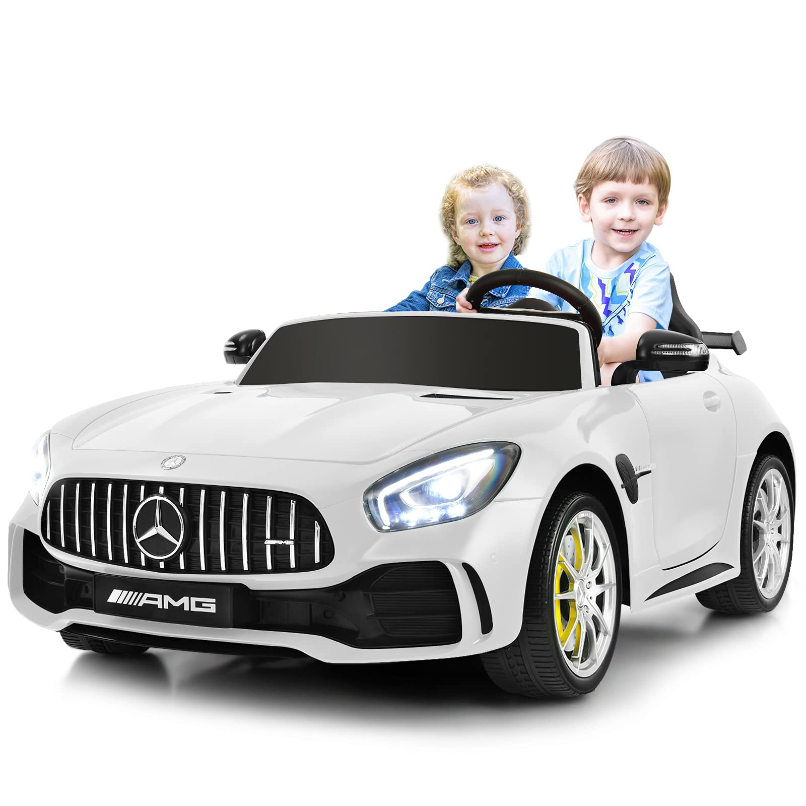 Costzon 2-Seater Ride on Car, 12V Licensed Mercedes Benz GTR Kids Car to Drive