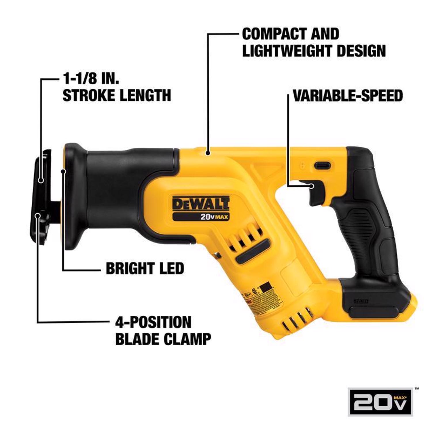 DW 20V MAX 20 V Cordless Brushed Compact Reciprocating Saw Kit (Battery \u0026 Charger)