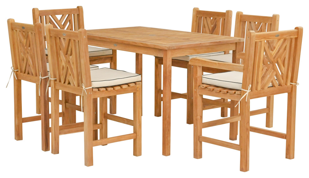 7 Piece Teak Chippendale 55 quotRect Bistro Counter Set  2 Arm and 4 Side Stools   Transitional   Outdoor Pub And Bistro Sets   by Chic Teak  Houzz