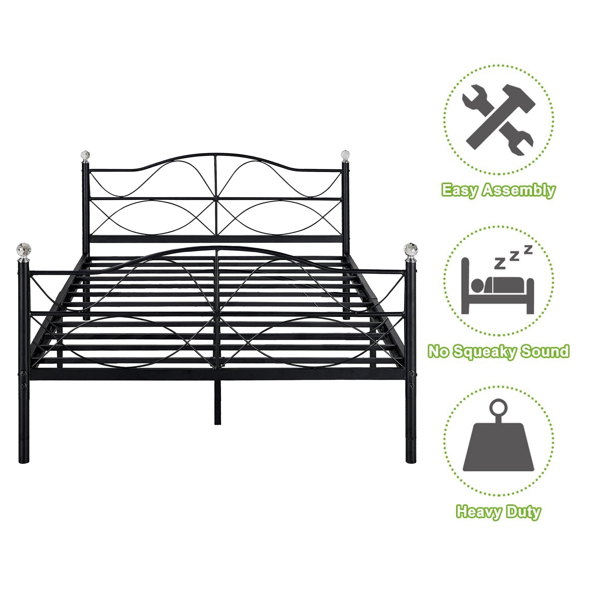 Victorian Twin Size Platform Bed Frame with Headboard and Footboard, Metal Slats Support, Black