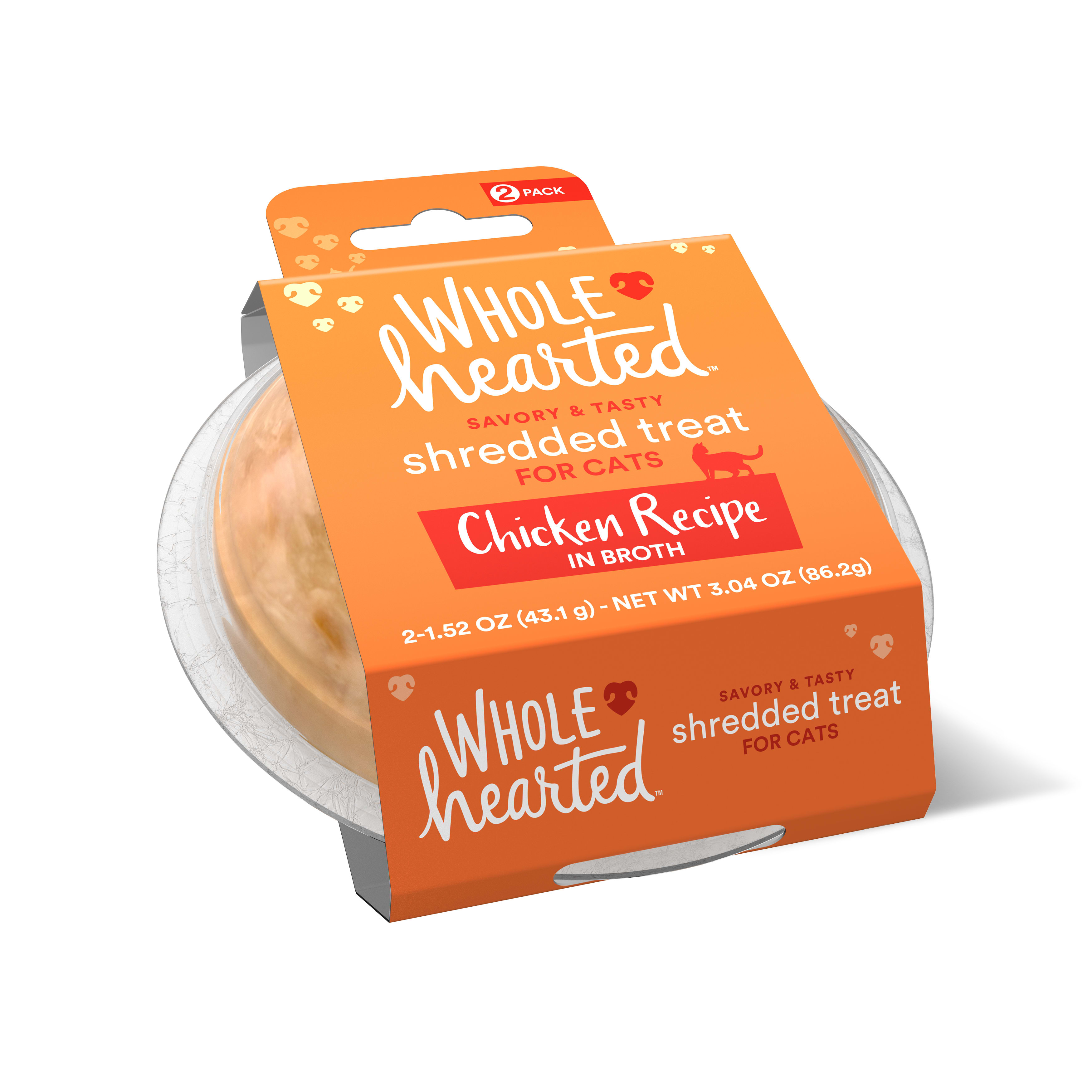 WholeHearted Grain Free Chicken Recipe Shredded Cat Treat， 1.52 oz.， Count of 2