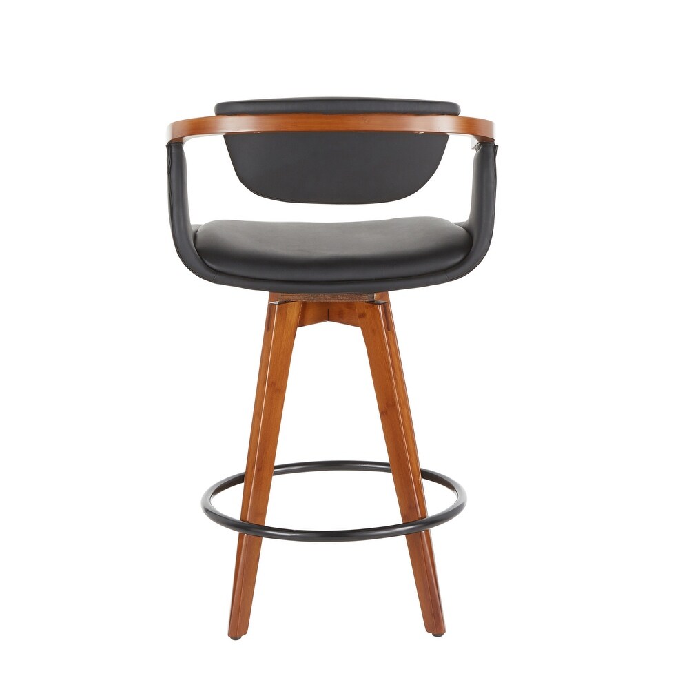 Oracle Mid Century Modern Counter Stool in Faux Leather   Walnut Wood   N/A