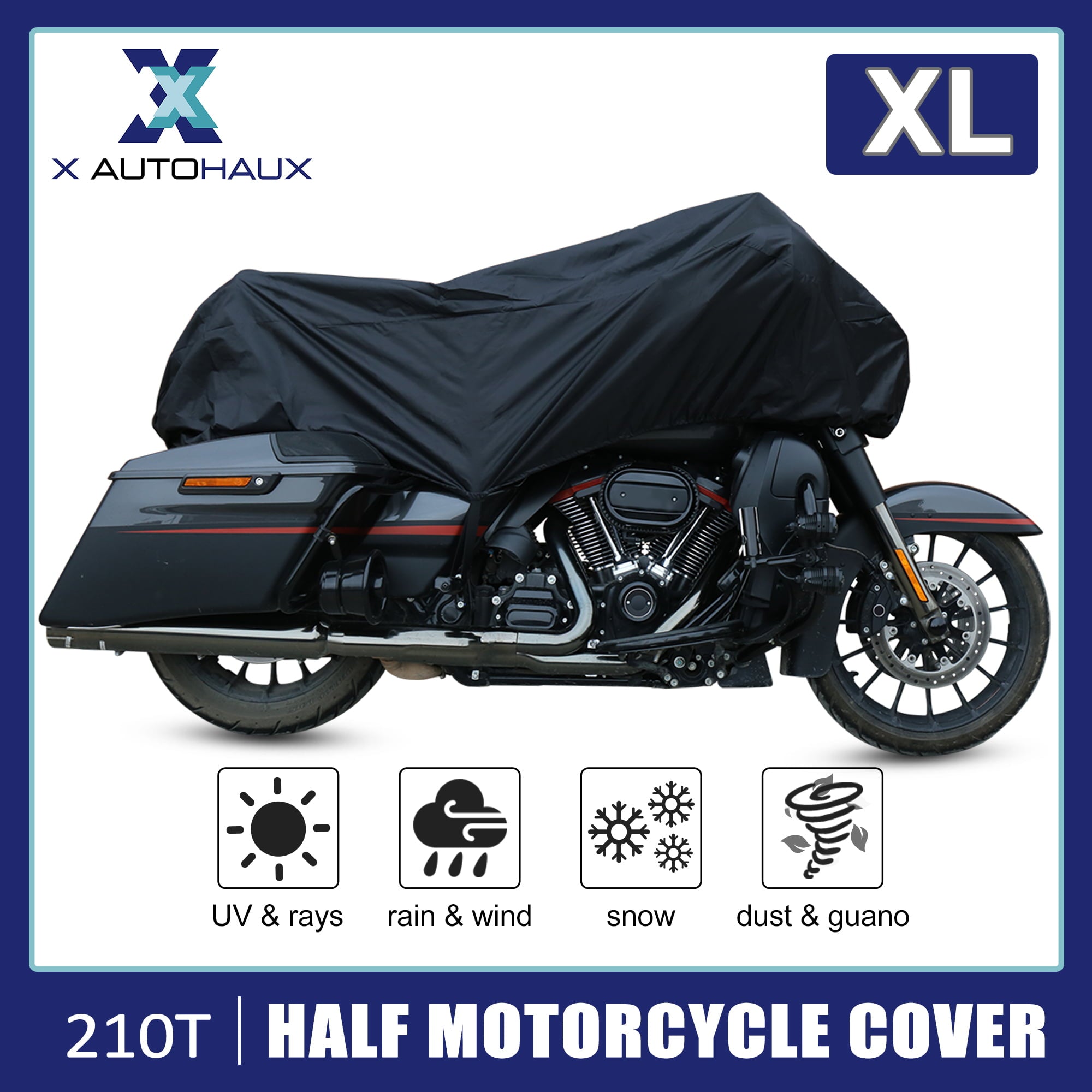 Motorcycle Half Cover XL Black Outdoor Waterproof Rain Dust UV Protector