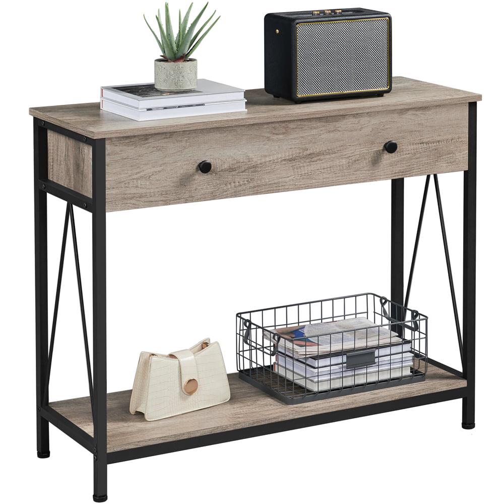 SmileMart 2Tier MetalFrame Console Table with Drawer Grey  Crowdfused