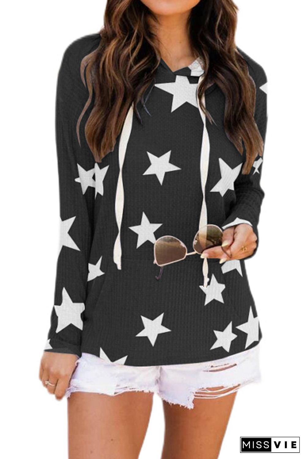 Stars Print Pocket Hoodies Women Wholesale