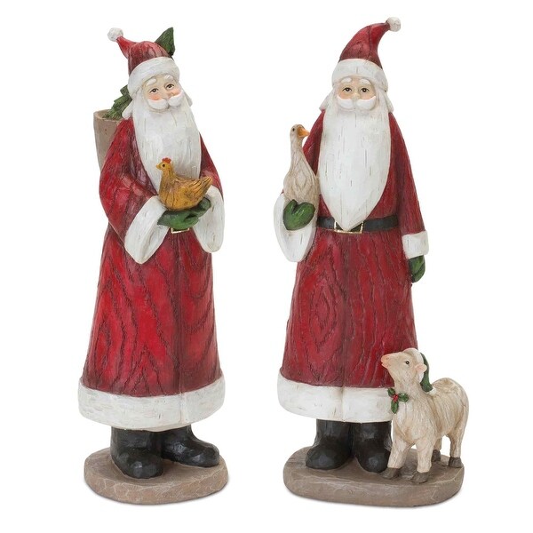 Set of 2 Santa with Farmhouse Animals Christmas Tabletop Figurines 11