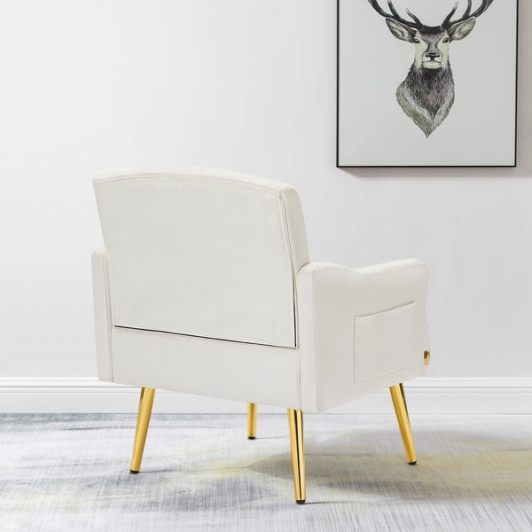 Velvet Accent Chair， Comfy Tufted Upholstered Armchair， Gold Legs - 28.7“W