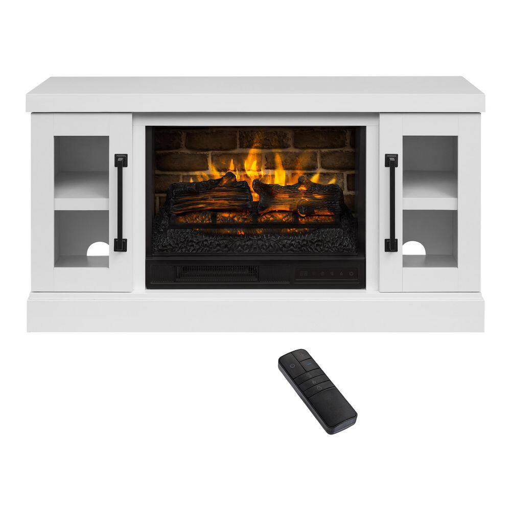 StyleWell Spruce Hallow 48 in. Freestanding Electric Fireplace TV Stand in White HDFP48-55AE