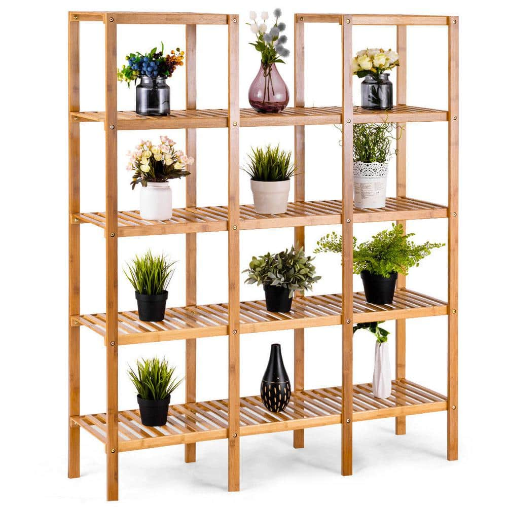 Costway 45.5 in. L x 12.5 in. W x 55.5 in. H Shelves Indoor/Outdoor Yellow Plant Stand 5-Tier Multi-Functional HW57411