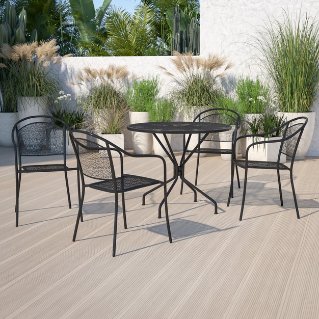 Round Indoor outdoor Steel Patio Table Set With 4 Round Back Chairs