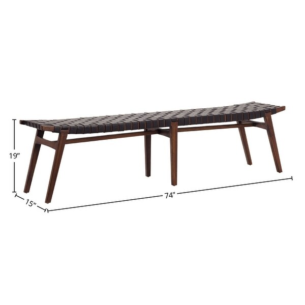 Willow 74-inch Teak and Woven Full Grain Leather Bench