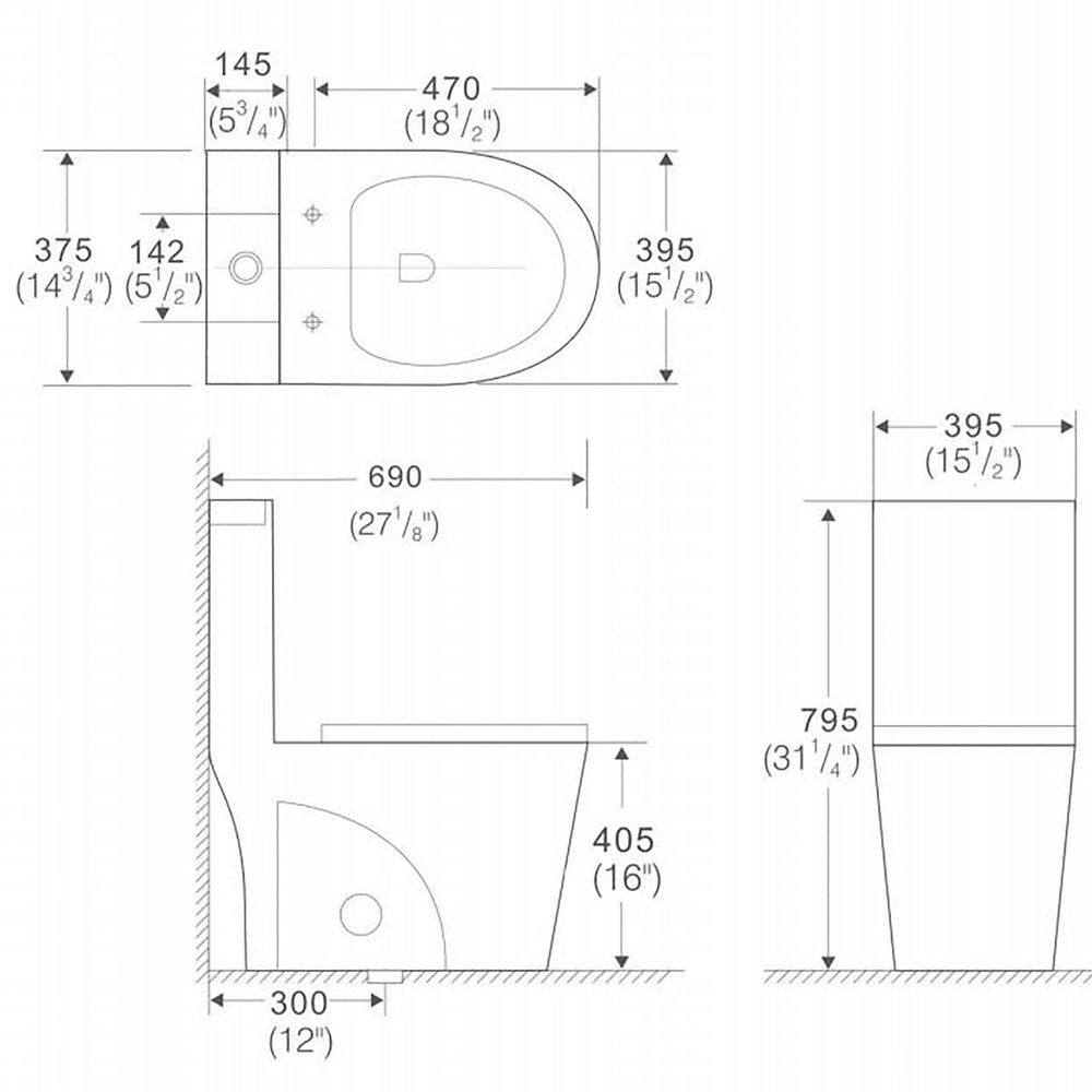 FUNKOL 16 in. Rough-In 1-piece 1.11.6 GPF Dual Flush Elongated Toilet in White Seat Included 21S09lyp01-GW