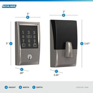 Schlage Century Satin Nickel Electronic Encode Plus Smart WiFi Deadbolt with Alarm BE499WB V CEN 619