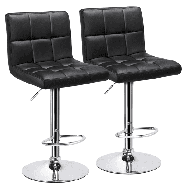 Easyfashion Adjustable Modern Faux Leather Mid-Back Bar Stool， Set of 2， Black