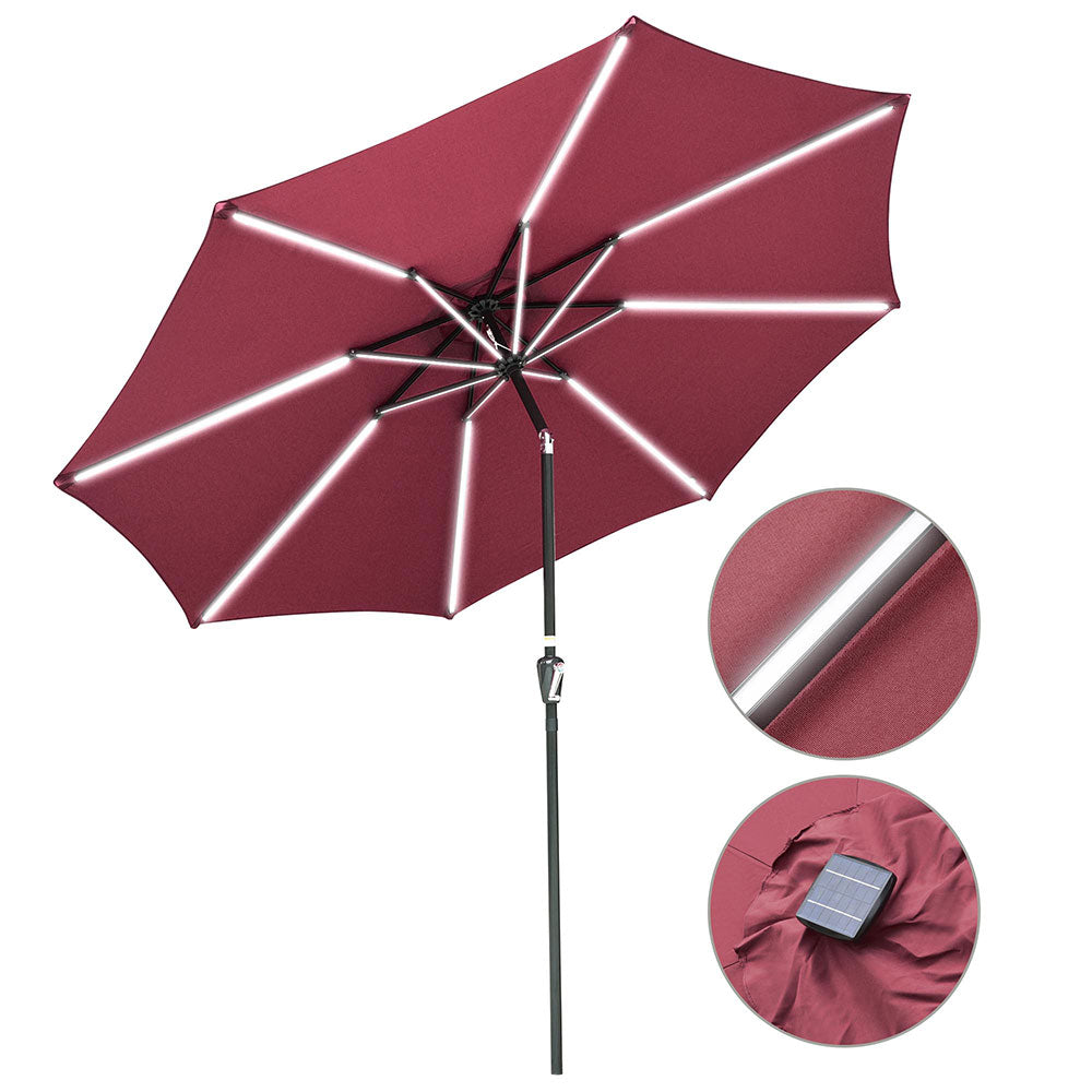 Yescom Solar Patio Umbrella w/ Lights Tilt Parasol Umbrella 9 ft 8-Rib