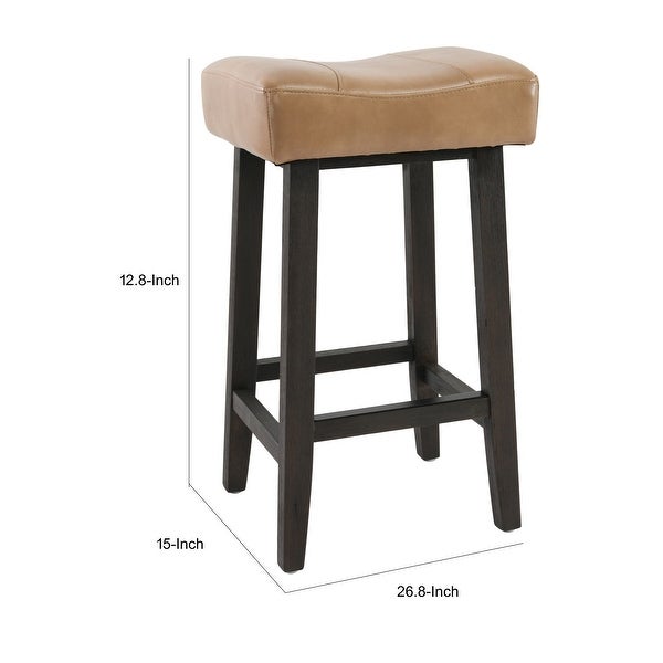 26 Inch Wooden Frame Leatherette Backless Counterstool， Beige