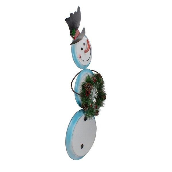 36 White and Blue Metal Snowman with Wreath Christmas Floor Decoration