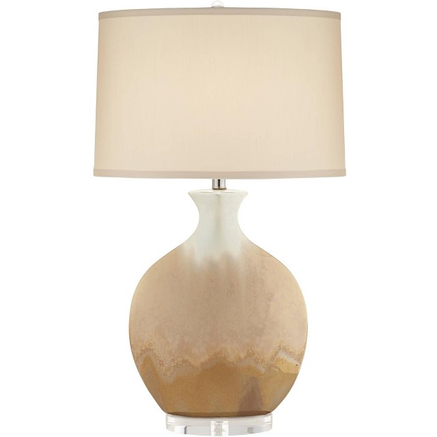 Tall Ceramic Ivory Drip Glaze Off White Oval Shade For Bedroom Living Room Bedside Nightstand Office